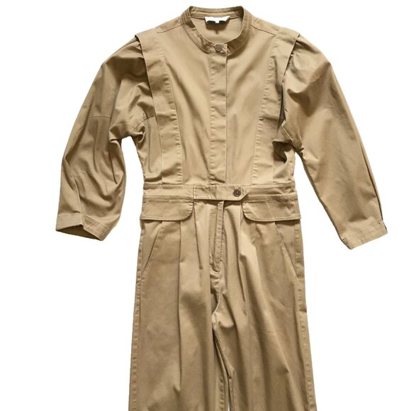 Sea NY Tula Chino Jumpsuit Womens 2 Khaki Beige Cotton Crew Neck Long Sleeve - Picture 4 of 13